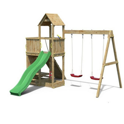 Summit Seeker Scramble Wooden Climbing Frame with Double Swing & Slide