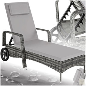 Sun Lounger - 6-position backrest, weather & UV-resistant, soft pillow, two wheels - grey/light grey