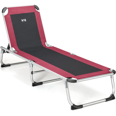 Sun Lounger Adjustable Reclining Aluminium Folding Portable Garden Recliner Trail - Burgundy