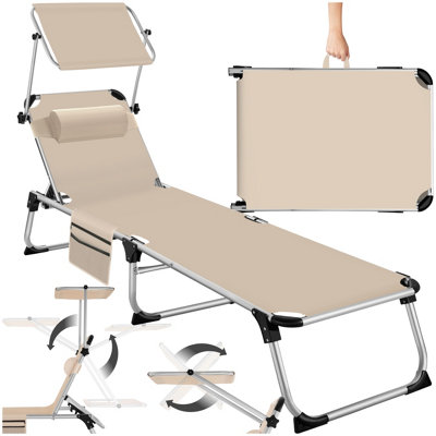 Sun Lounger Aurelie - foldable with headrest, 6 position backrest - beige