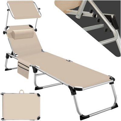 Sun Lounger Aurelie - foldable with headrest, 6 position backrest - beige