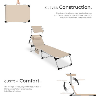 Sun Lounger Aurelie - foldable with headrest, 6 position backrest - beige