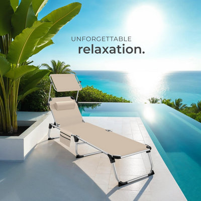 Sun Lounger Aurelie - foldable with headrest, 6 position backrest - beige