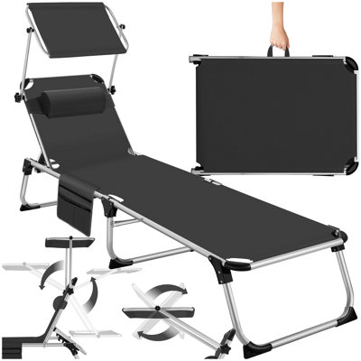 Sun Lounger Aurelie - foldable with headrest, 6 position backrest - black