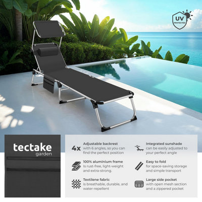Sun Lounger Aurelie - foldable with headrest, 6 position backrest - black