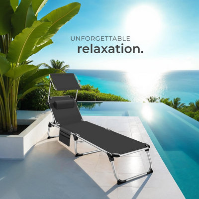 Sun Lounger Aurelie - foldable with headrest, 6 position backrest - black