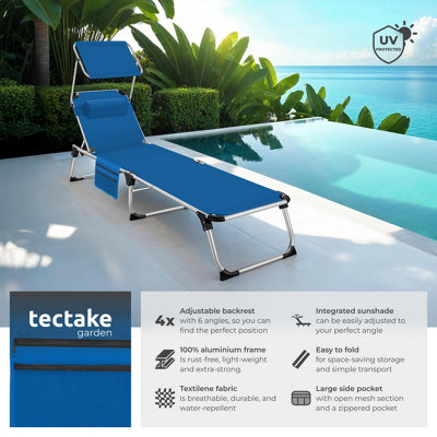 Sun Lounger Aurelie - foldable with headrest, 6 position backrest - blue