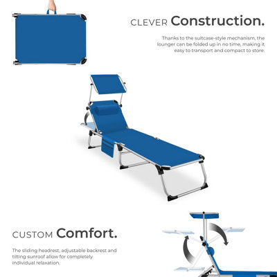 Sun Lounger Aurelie - foldable with headrest, 6 position backrest - blue