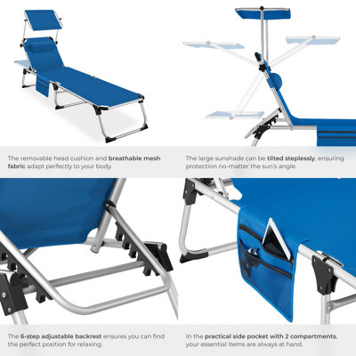 Sun Lounger Aurelie - foldable with headrest, 6 position backrest - blue