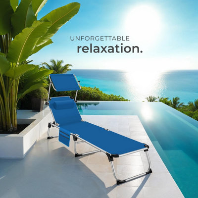 Sun Lounger Aurelie - foldable with headrest, 6 position backrest - blue