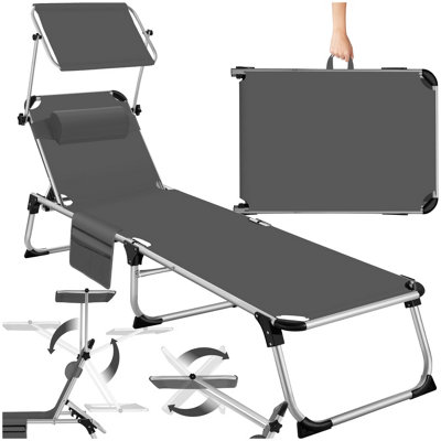 Sun Lounger Aurelie - foldable with headrest, 6 position backrest - grey