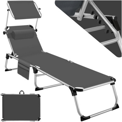 Sun Lounger Aurelie - foldable with headrest, 6 position backrest - grey