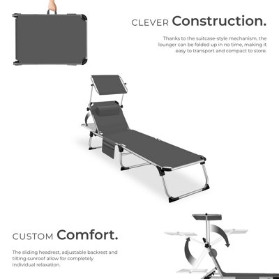 Sun Lounger Aurelie - foldable with headrest, 6 position backrest - grey
