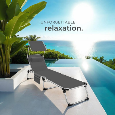 Sun Lounger Aurelie - foldable with headrest, 6 position backrest - grey