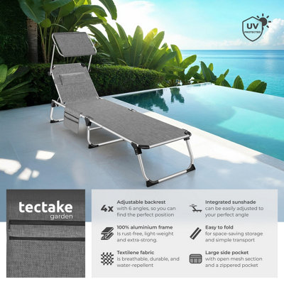 Sun Lounger Aurelie - foldable with headrest, 6 position backrest - mottled grey