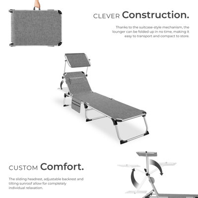 Sun Lounger Aurelie - foldable with headrest, 6 position backrest - mottled grey
