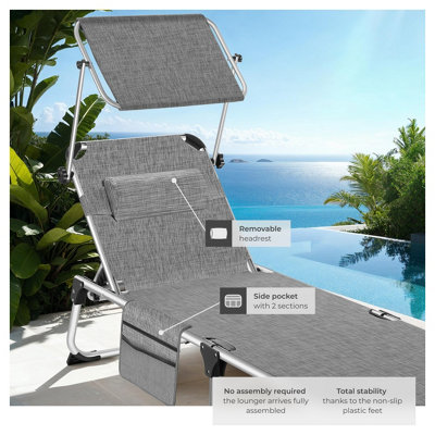 Sun Lounger Aurelie - foldable with headrest, 6 position backrest - mottled grey