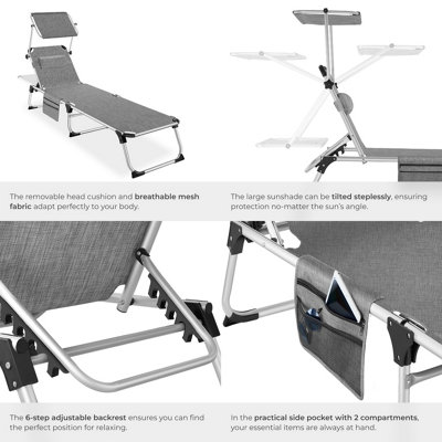 Sun Lounger Aurelie - foldable with headrest, 6 position backrest - mottled grey