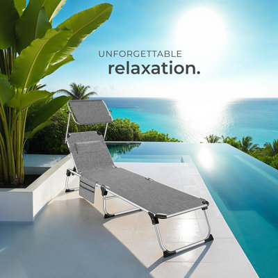 Sun Lounger Aurelie - foldable with headrest, 6 position backrest - mottled grey