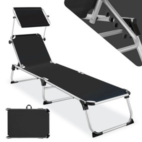 Sun Lounger Aurelie - foldable, with sunshade, 6-step adjustable backrest - black