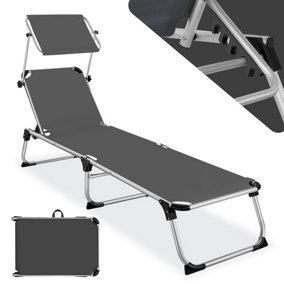 Sun Lounger Aurelie - foldable, with sunshade, 6-step adjustable backrest - grey