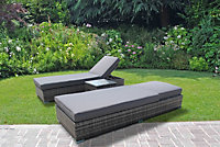 SUN LOUNGER BED RATTAN WICKER GARDEN OUTDOOR GREY TABLE AND CHAIRS FURNITURE PATIO