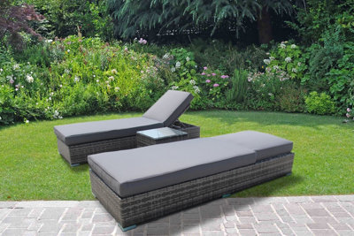 SUN LOUNGER BED WICKER GARDEN OUTDOOR GREY TABLE AND CHAIRS FURNITURE PATIO B&Q