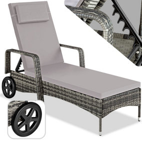 Sun Lounger Cassis - 6-step adjustable backrest, removable headrest, with wheels - grey