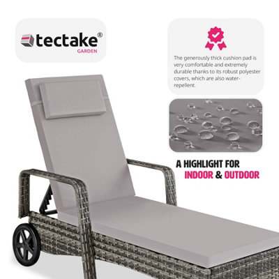 Sun Lounger Cassis - 6-step adjustable backrest, removable headrest, with wheels - grey