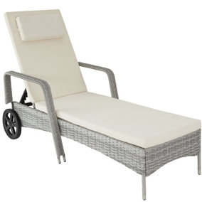 Sun Lounger Cassis - 6-step adjustable backrest, removable headrest, with wheels - light grey