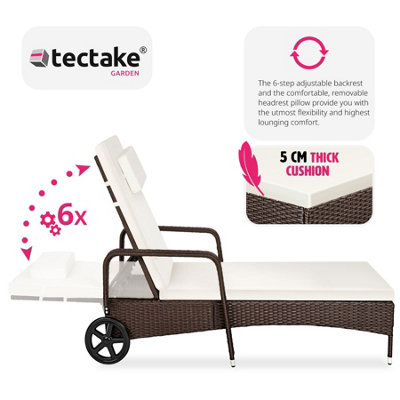 Sun Lounger Cassis - 6-step adjustable backrest, removable headrest, with wheels - mixed brown