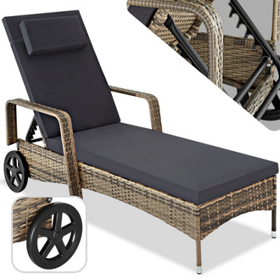 Sun Lounger Cassis 6 step adjustable backrest removable headrest with wheels nature DIY at B Q