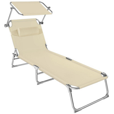 Sun Lounger Chloé - foldable, adjustable sunroof, 4-step backrest, head cushion - beige