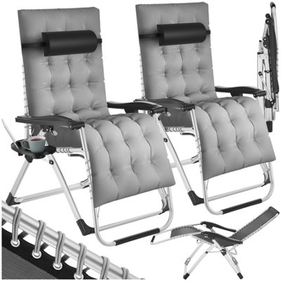 Sun Lounger Cloud - folding, adjustable backrest and footrest - light grey - Set of 2