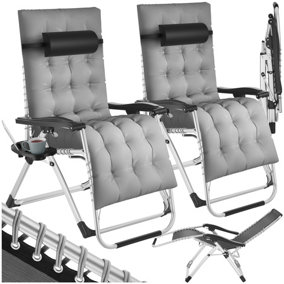 Sun Lounger Cloud - folding, adjustable backrest and footrest - light grey - Set of 2