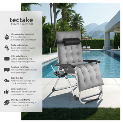 Sun Lounger Cloud - folding, adjustable backrest and footrest - light grey - Set of 2