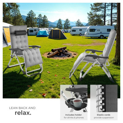 Sun Lounger Cloud - folding, adjustable backrest and footrest - light grey - Set of 2
