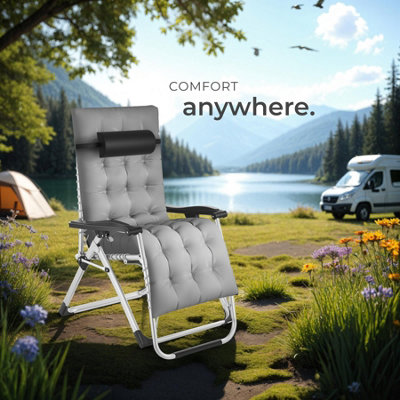 Sun Lounger Cloud - folding, adjustable backrest and footrest - light grey - Set of 2