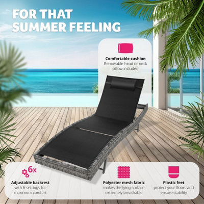 Sun Lounger Delphine - 5-step adjustable backrest, durable and UV-resistant - dark grey