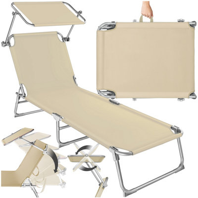 Sun Lounger - foldable, adjustable sunshade and 4-step backrest - beige