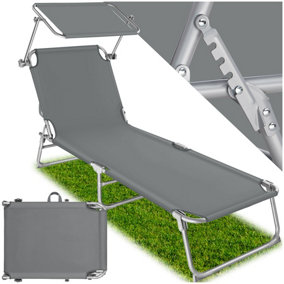 Sun Lounger - foldable, adjustable sunshade and 4-step backrest - grey