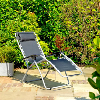 Sun Lounger Garden Recliner Zero Gravity Deck Chair Head Rest Outdoor Camping