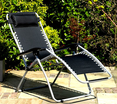 Sun Lounger Garden Recliner Zero Gravity Deck Chair Head Rest Outdoor Camping