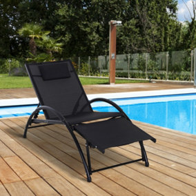 Sun Lounger Half Circle Arms Adjustable Head Footrest Aluminium Frame Black