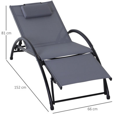 Sun Lounger Half Circle Arms Adjustable Head Footrest Aluminium Frame Grey - 3