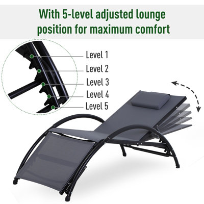 Sun Lounger Half Circle Arms Adjustable Head Footrest Aluminium Frame Grey - 4