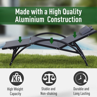 Sun Lounger Half Circle Arms Adjustable Head Footrest Aluminium Frame Grey - 5