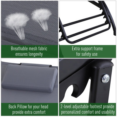 Sun Lounger Half Circle Arms Adjustable Head Footrest Aluminium Frame Grey