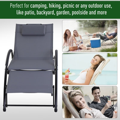 Sun Lounger Half Circle Arms Adjustable Head Footrest Aluminium Frame Grey - 7