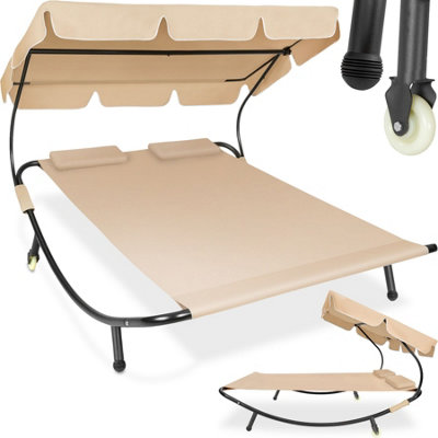 Sun Lounger Livorno - for 2 people, adjustable sunroof, with wheels - black/beige